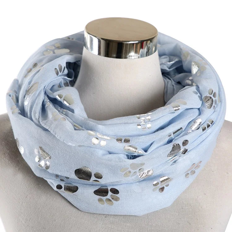 FOXMOTHER New Fashion Foil Sliver White Pink Black Cat Dog Paw Scarf For Pet Dog Lover Mother Gifts Women Scarves