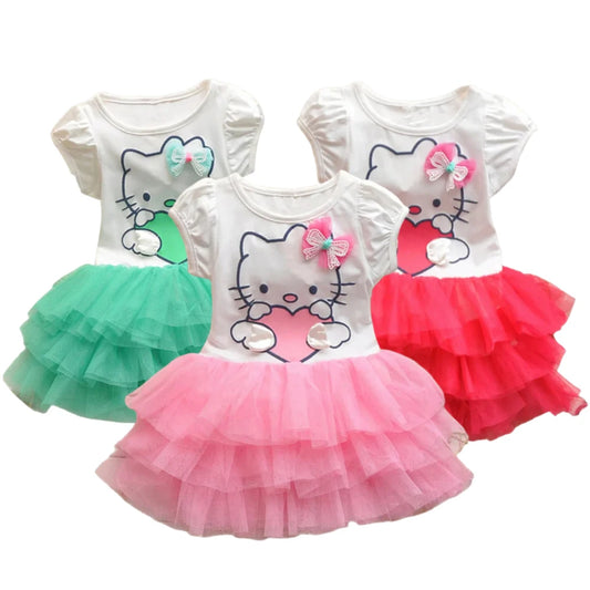 Hello Kitty Dress Cute Baby Girls Short Sleeved