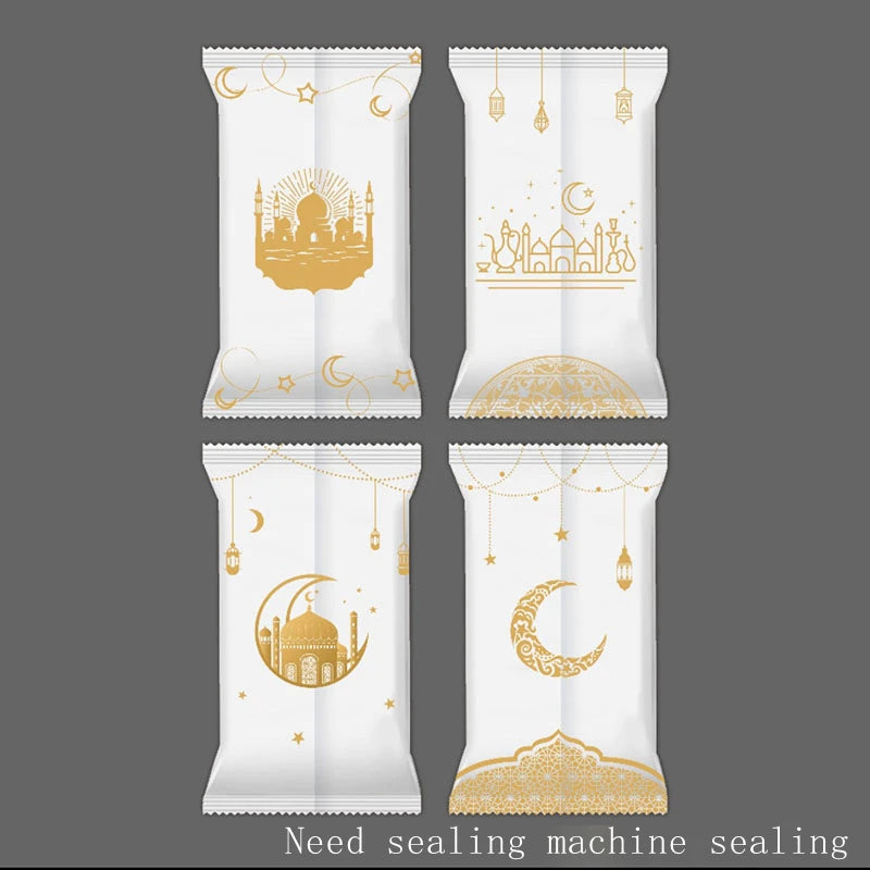 100PCS Eid Mubarak Plastic Candy Gift Bag Camel Moon Castle Cookie Bags Ramadan Kareem Decoration Islamic Muslim Party Supplies