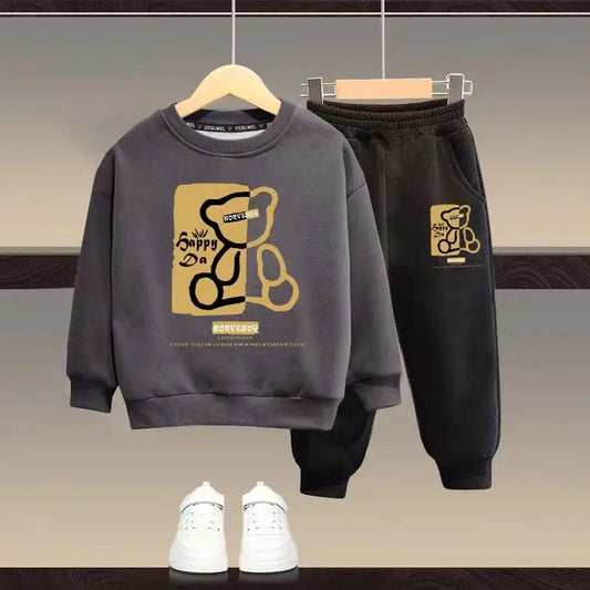 Herbst Baby Mädchen Kleidung Set Kid Junge Cartoon Bär Gedruckt Sweatshirt Pullover Und Hosen 2 stücke Anzug Kinder Top Bottom Trainingsanzug 