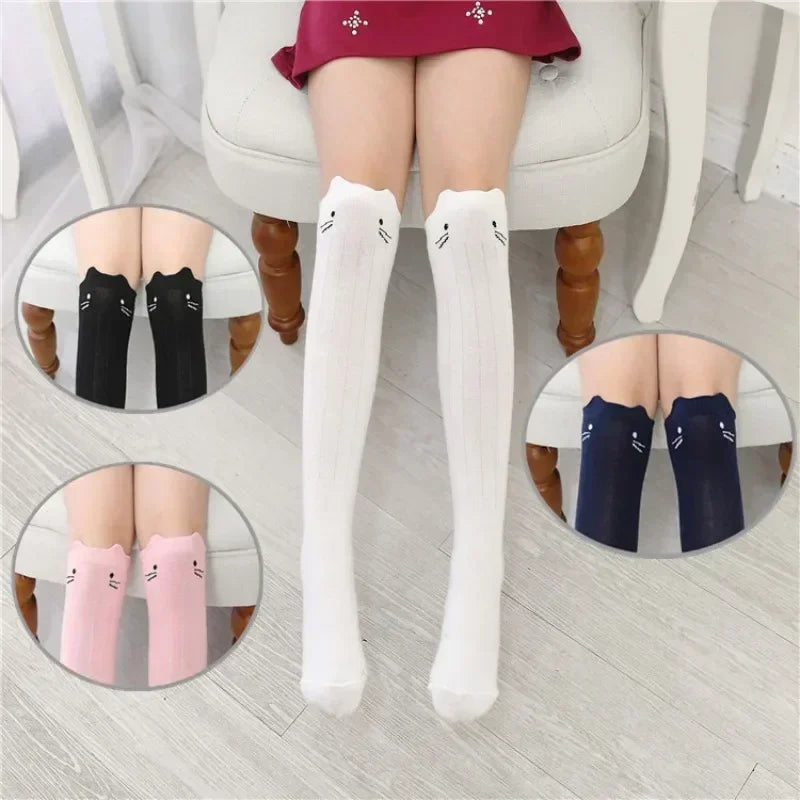 Baby Boys Girls Sports Knee High Long Socks Cartoon Cat Kids Stockings Cotton Children School Uniform Socks Clothing Accessories