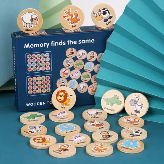 Kinder-Pädagogisches Holz-Memory-Spiel mit Tieren und Früchten, kognitives Baby-Memory-Schachspielzeug, Kinder-Fokustraining, hölzernes Lernspielzeug 