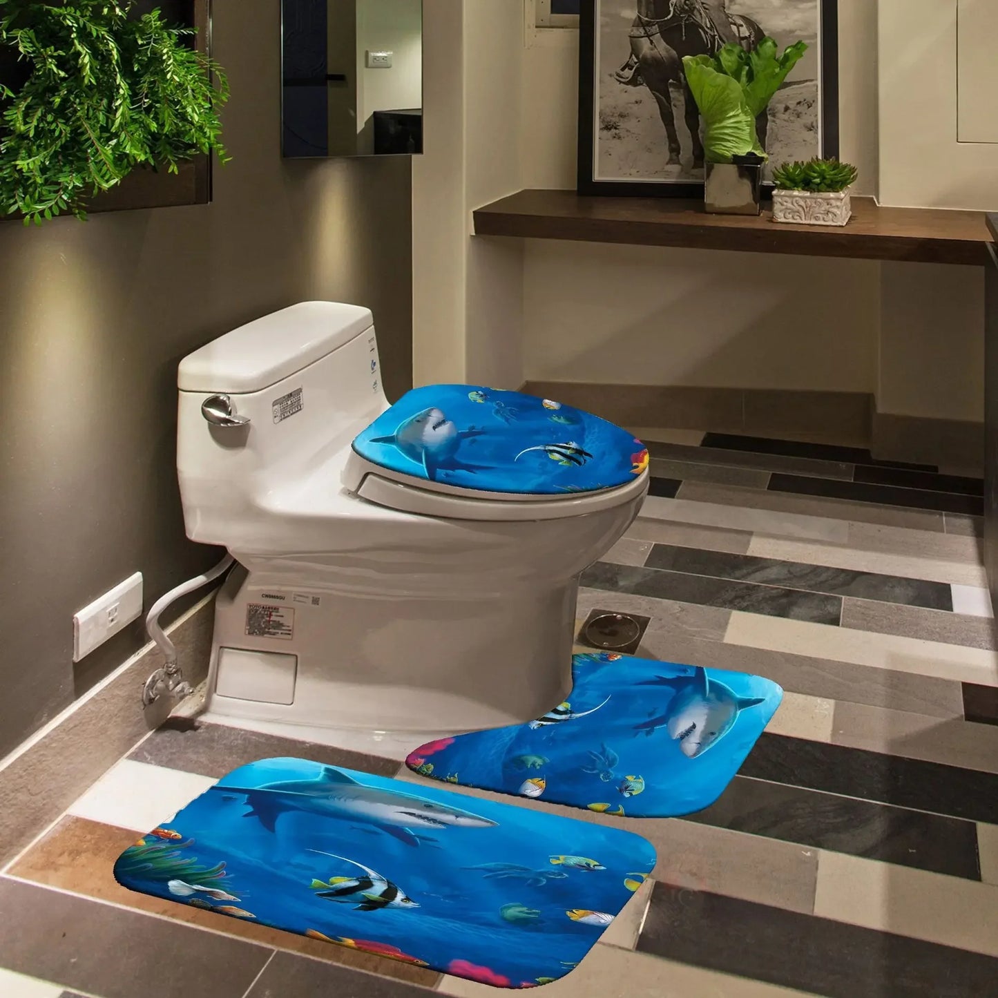 3D Ocean Design Dolphin Waterproof Fabric Bathroom Curtain Blue Shower Curtains Set Anti-skid Rugs Toilet Lid Cover Bath Mat