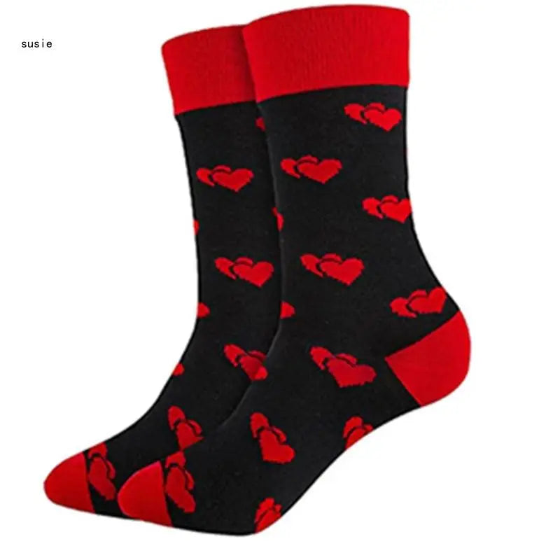 Cotton Middle Calf Socks for Him and Her Heart Lips Pattern for Valentines Day X7YA