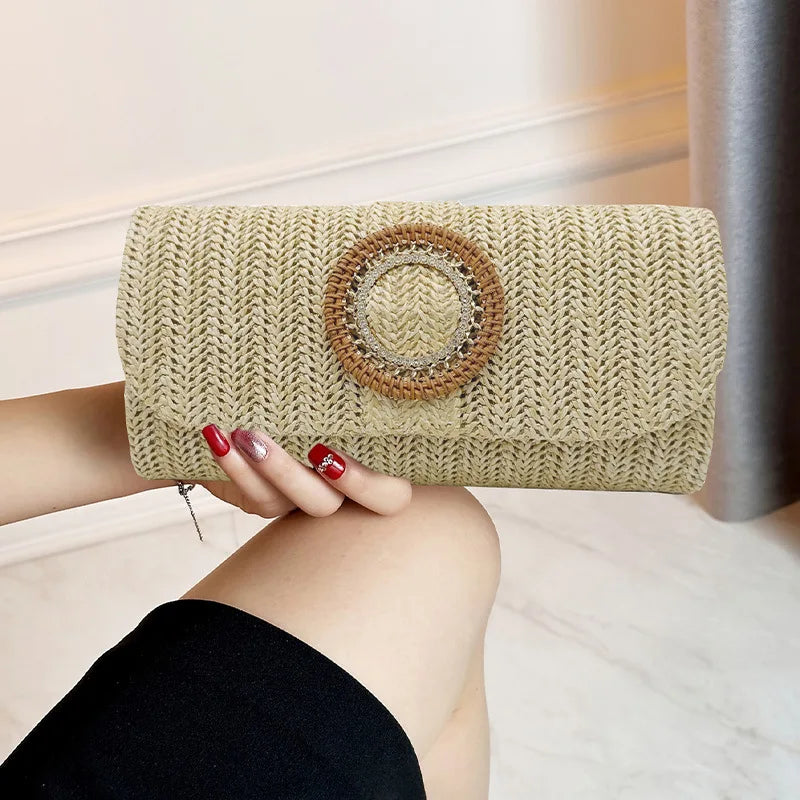 Straw Clutch Purse for Women Wedding Hand-Woved Evening Straw Handbags Party Wedding Summer Beach Wicker Shoulder Messenger Bags