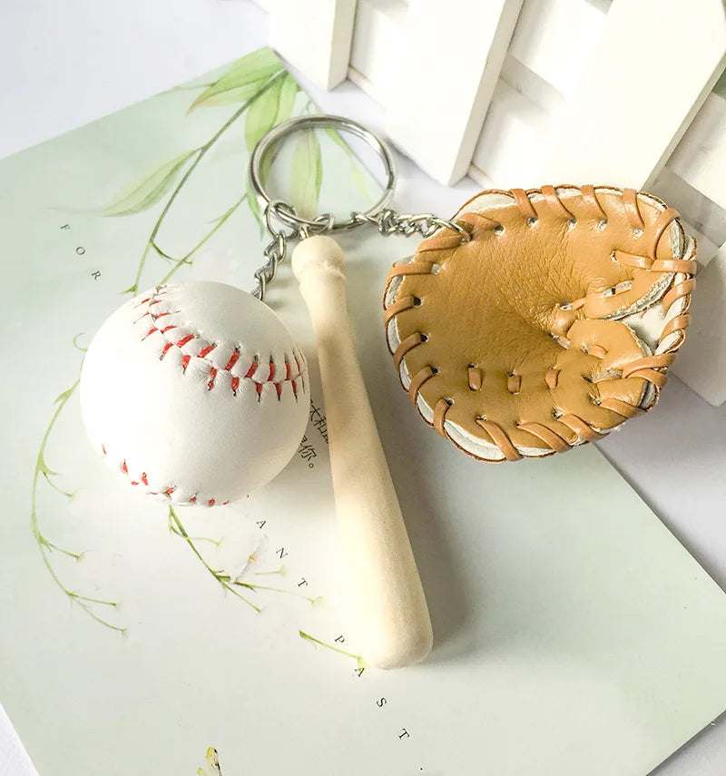 Creative Baseball Three-Piece Baseball Glove Wooden Key Chain Sports Car Key Ring Gifts For Men And Women Gifts For Men