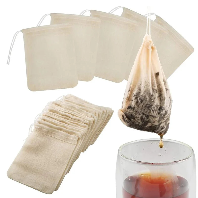Reusable Cotton Tea Bag Empty Unbleached Strainer Filter Bag ECO Friendly Tea Bag Loose Leaf Tea Infuser for Home Office Travel
