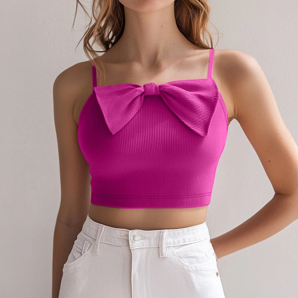 Mia Muse Women'S Tanks All Seasons Fitting Slim Plain Cropped Bowknot Sleeveless Square Neck Petite Vacation Tanks clothes