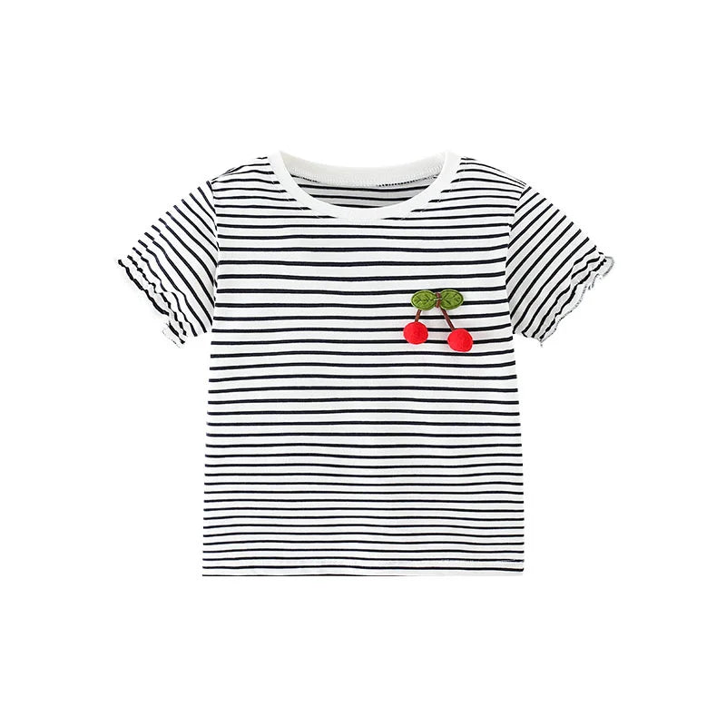 Jumping Meters 2-7T  Animals Embroidery Girls Tees Cotton Summer Toddler Clothes Kids Tops Short Sleeve Baby Children's Tshirts