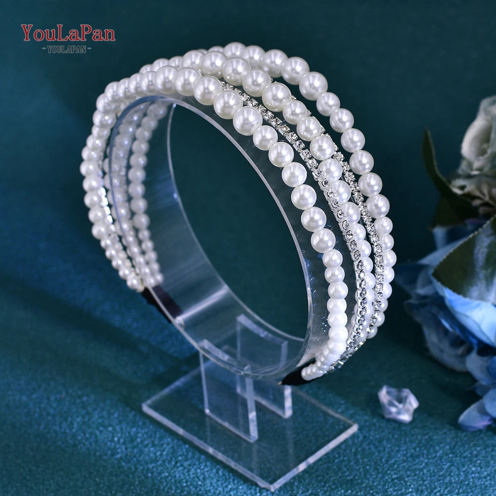 YouLaPan Wedding Pearl Headbands Hair Jewelry For Women Bridal Headdress Tiara Party Prom  Headpieces Hair Accessories HP724