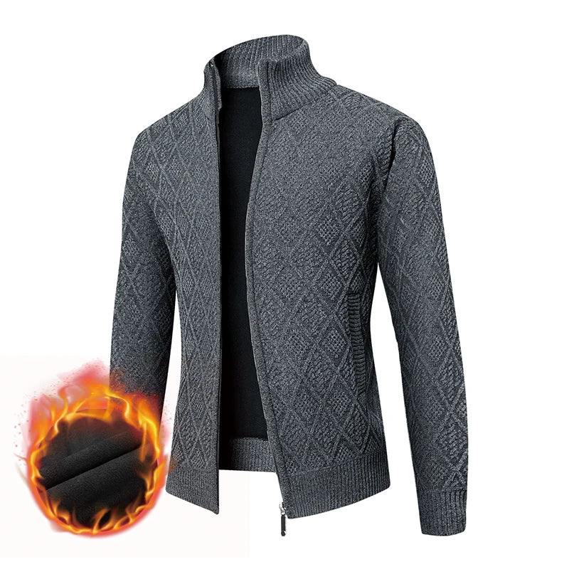 Top Quality Thick Velvet Zip Up New Brand Fashion Knit Cardigan Korean Sweater Casual Japanese Coats Jacket Mens Clothes 2025