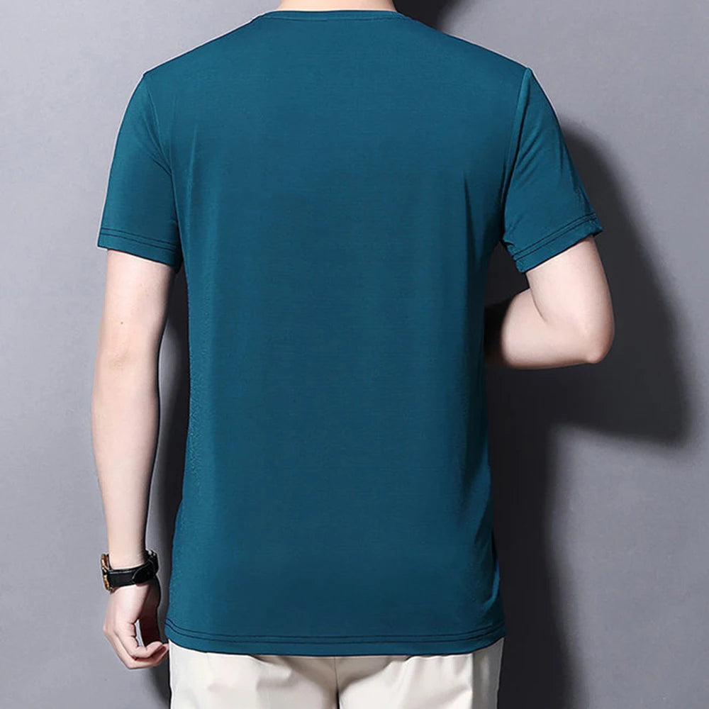 Summer Men's T-shirts Ice Silk Tops Men Short Sleeve Casual Fashion Men Clothing Basic Shirt O Neck Solid Color Classical Tshirt