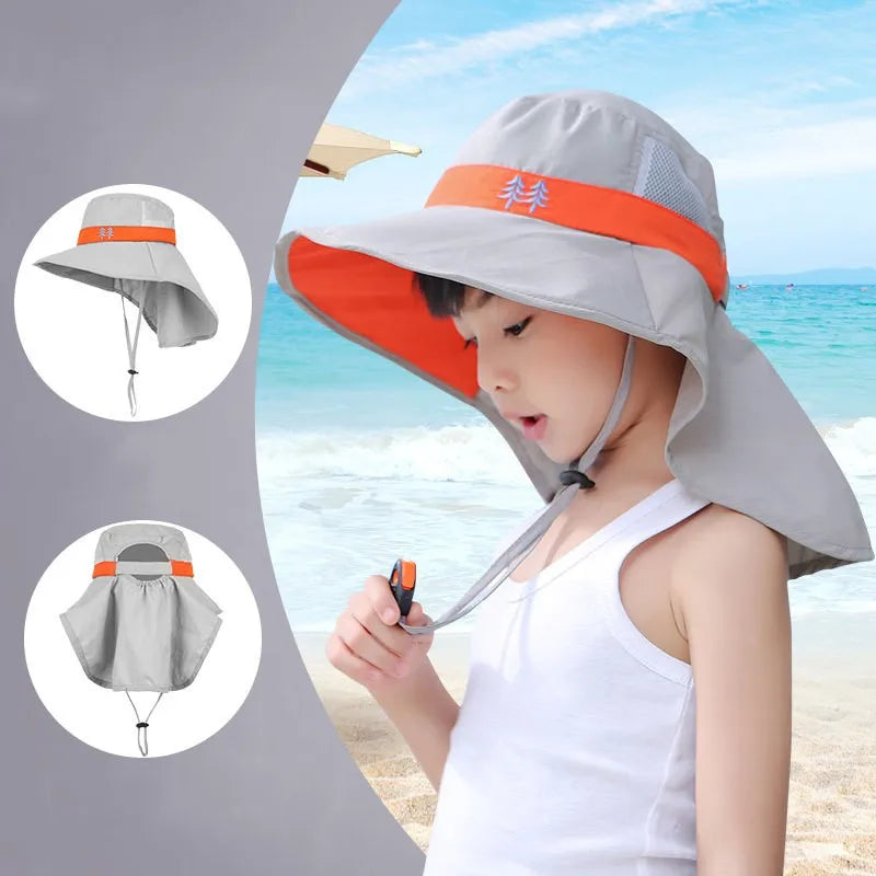 Ready to Ship Kids Sun Hat UV Protection Sunhat 5 Colors Adjustable Water Flap Baby Girl Summer Hats UPF 50+ Beach Hat