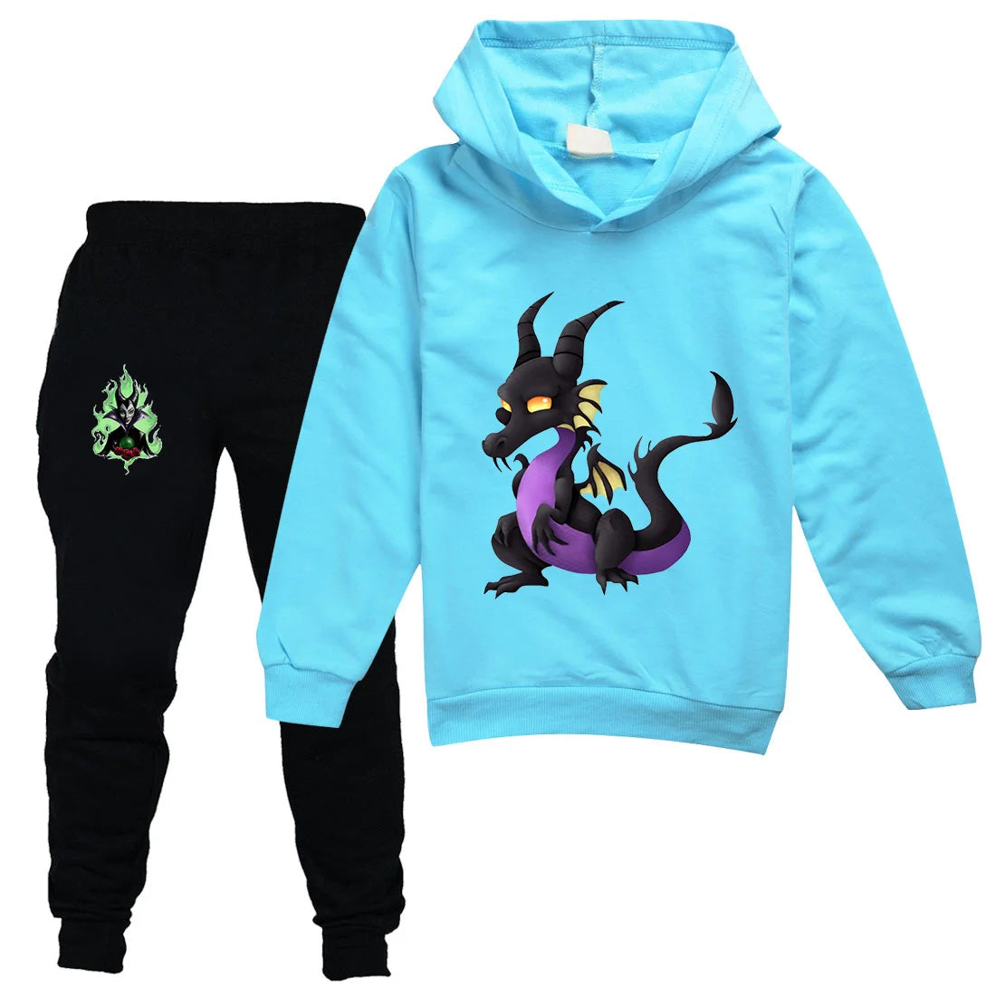Maleficent Kids Sportswear Suits Girls Boys Casual Thin Hoodie Black Pants Teen Chilren Outerwear Clothing Sets