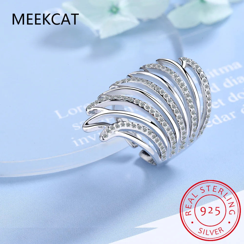 Hot Sale Authentic 925 Sterling Silver Feather Wings Adjustable Finger Ring for Women Sterling Silver Jewelry Gift SCR313