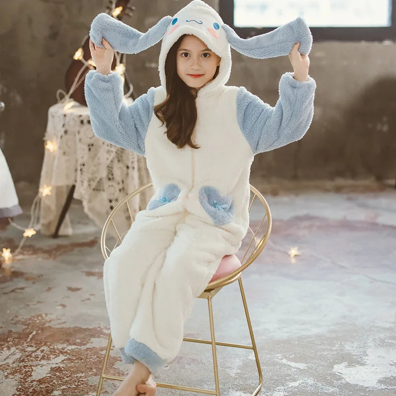 Sanrioed Plüsch Anime Cinnamoroll Winter Flanell Kinder Strampler Mädchen Jungen Kleinkind Overall Säuglingskleidung Pyjamas Kid Overalls Geschenk 