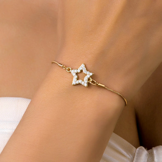 Stainless Steel Hollow Star Moon Bracelet for Women Gold Color Shiny Zircon Metal Chain Bangles Friendship Party Jewelry Gifts