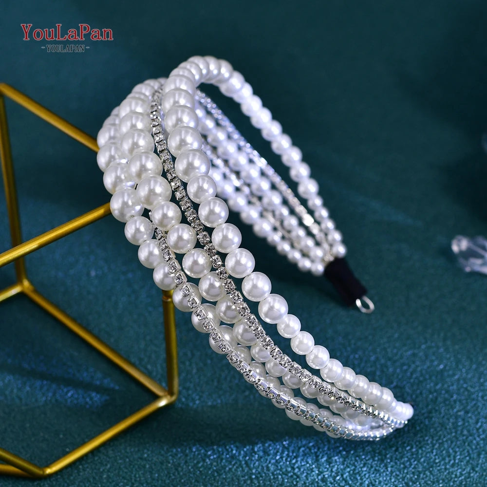 YouLaPan Wedding Pearl Headbands Hair Jewelry For Women Bridal Headdress Tiara Party Prom  Headpieces Hair Accessories HP724