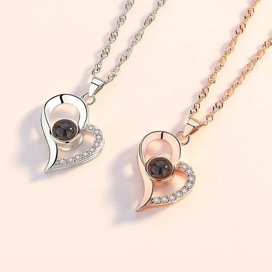 I Love You Necklace 100 Languages Projection Love Heart Necklace Heart Pendant for Women Valentines Day Gifts for WifeGirlfriend