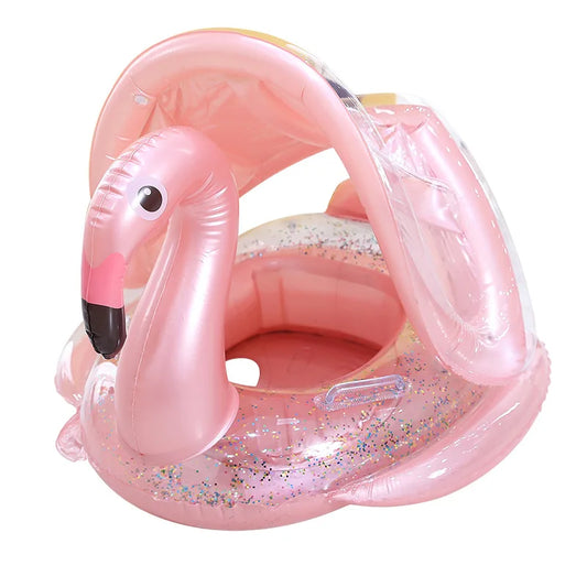 Rooxin Flamingo Schwimmring für Babys und Kleinkinder, mit Sonnenschirm, schwimmender Sitz, für Sommer, Strand, Pool-Party, Spielzeug 