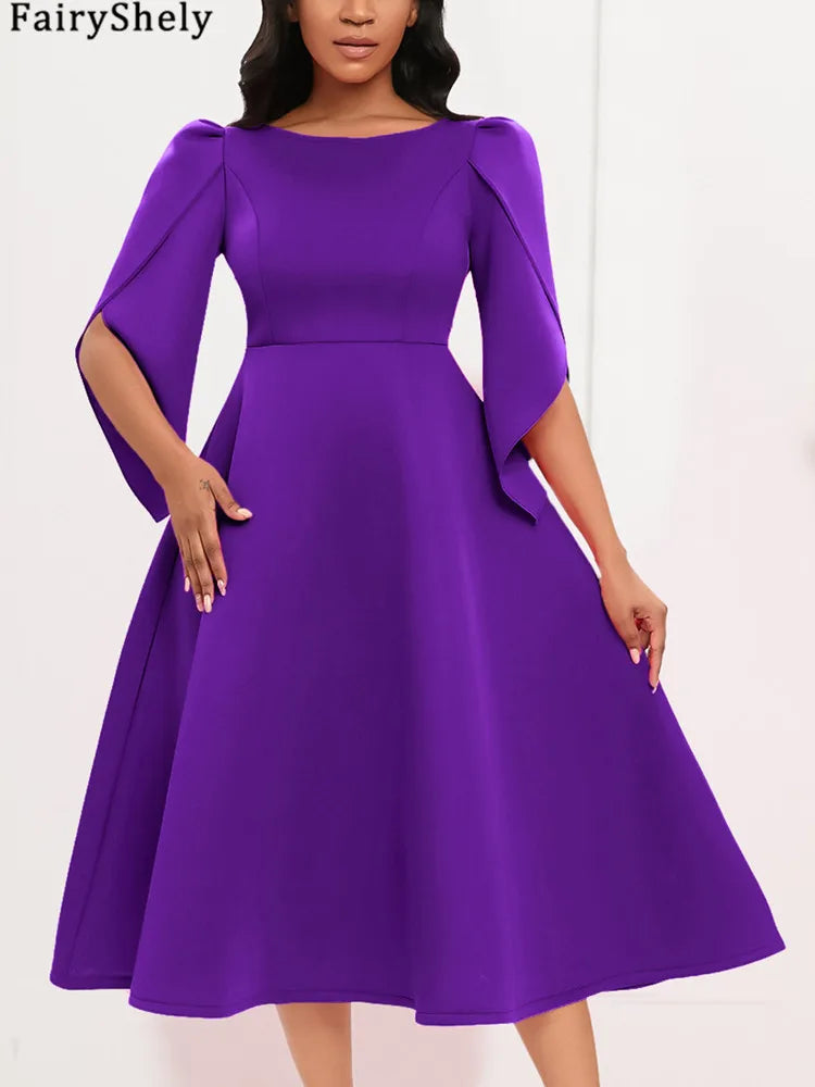 FairyShely 2025 Spring Long Sleeve Plus Size Long Dress Women Solid Large Big Dresses Lady Slim Fit Party Tight Curvy Dress