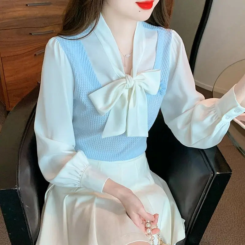 French Bow Chiffon Shirt for Petite Women Sweet and Elegant Top clothes
