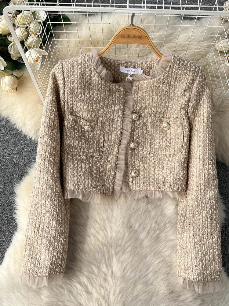 Damen Khaki Zweiteiler Vintage Luxus Kleid mit Langarm Jacke Mäntel Vintage Y2k Kleid Sets Outfits 2000er Kleidung 2024 