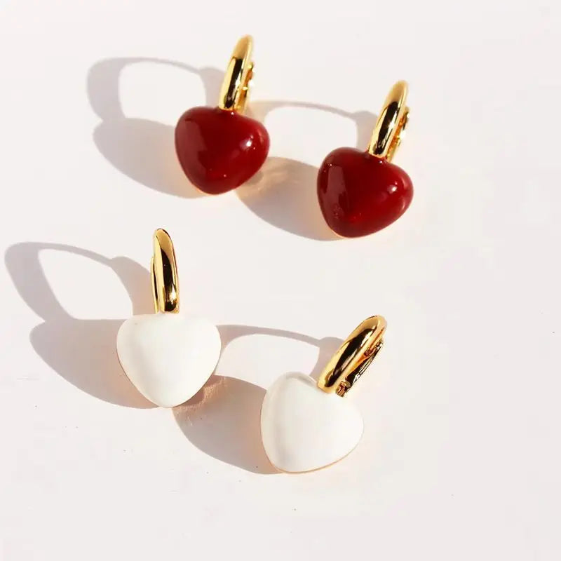 French Drop Glaze Red Love Earrings Female Harbor Style Niche High-end Sense New Year Chinese New Year Earring Retro Earring
