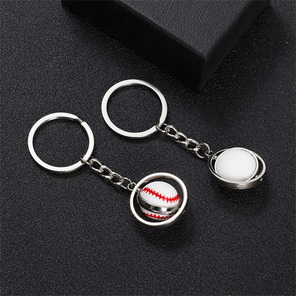 Rotating Mini Ball Keychain Basketball Football Golf Rugby Baseball Sport Key Ring Pendant Car Bag Metal Ball Ornament Boys Gift