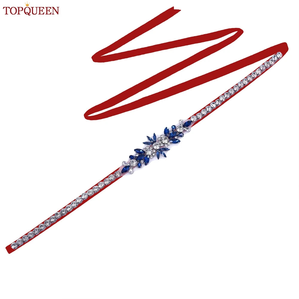 TOPQUEEN Blue Diamond Bridal Ribbon Belt Banquet Evening Dress Jewelry Sash Wedding Accessories Women Waist Decoration S166-ML