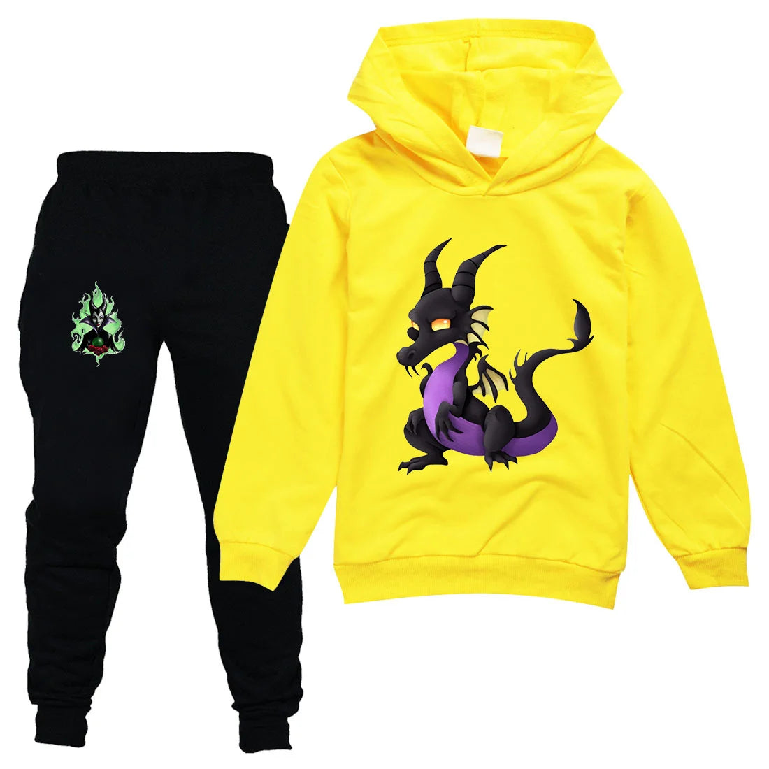 Maleficent Kids Sportswear Suits Girls Boys Casual Thin Hoodie Black Pants Teen Chilren Outerwear Clothing Sets