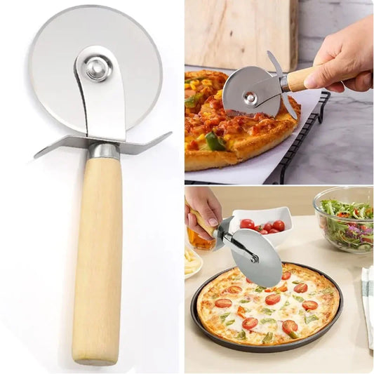 Stainless steel pizza cutter Wooden handle pastry pasta dough cutter Cutting Wheel Slicer Baking tools Kitchen tool
