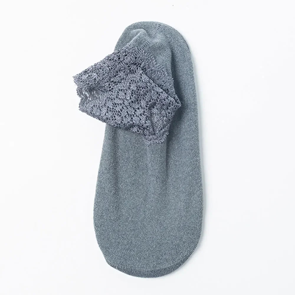 Women Low Lace Tube Socks Vintage Breathable Velvet Warm Home Floor Socks Anti-slip Sock Slippers Thin Ladies Lace Boat Socks