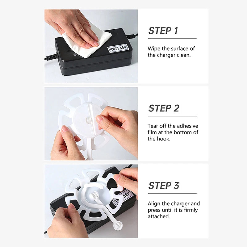 1PC Simple Ebikes Charging Hook Portable 360 Degrees Rotating Charging Cable Organizer  Electric Vehicle Charger Holder