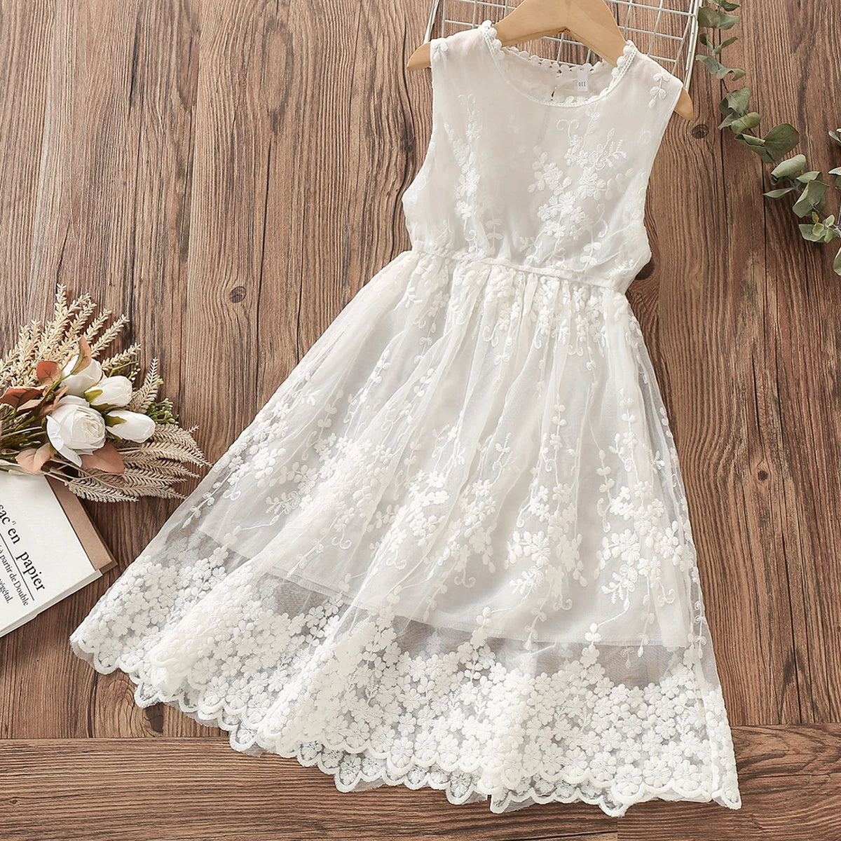 White Elegant Princess Dresses for Girls Clothes Sleeveless Summer Kids Party Lace Dress Baby Children Costumes 6 8 10 12 Years