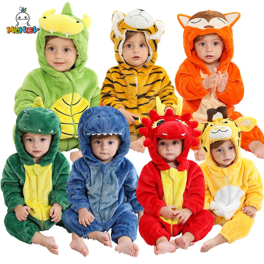 MICHLEY Halloween Baby Strampler Winterkleidung Flanell Kapuzen Bodys Pyjamas Tiere Overall Jumpsuit für Mädchen Jungen Kinder 