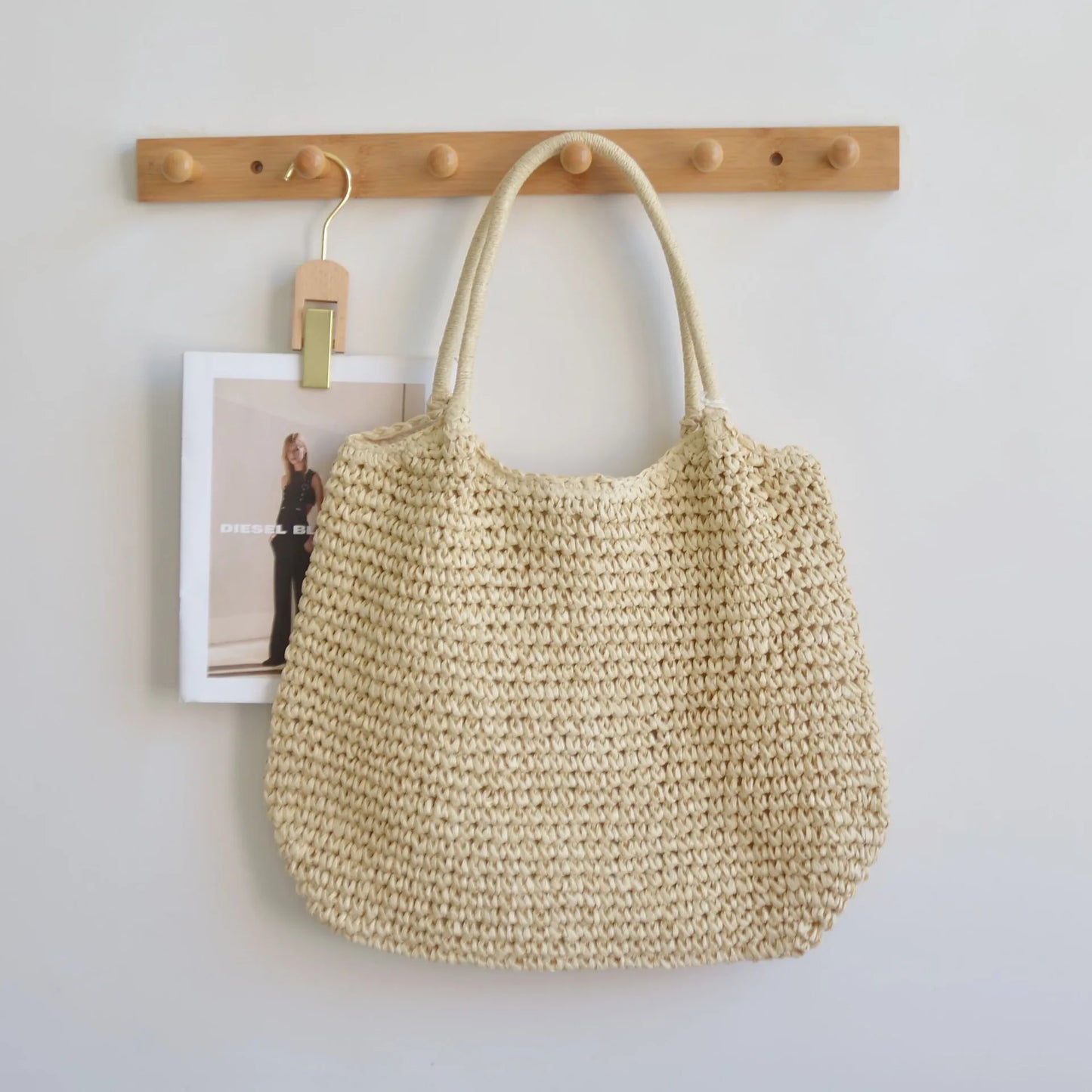 Casual Large Capacity Straw Tote Bag Simple Paper Woven Women Shoulder Bags Handmade Big Summer Beach Handbags Big Shopper Purse