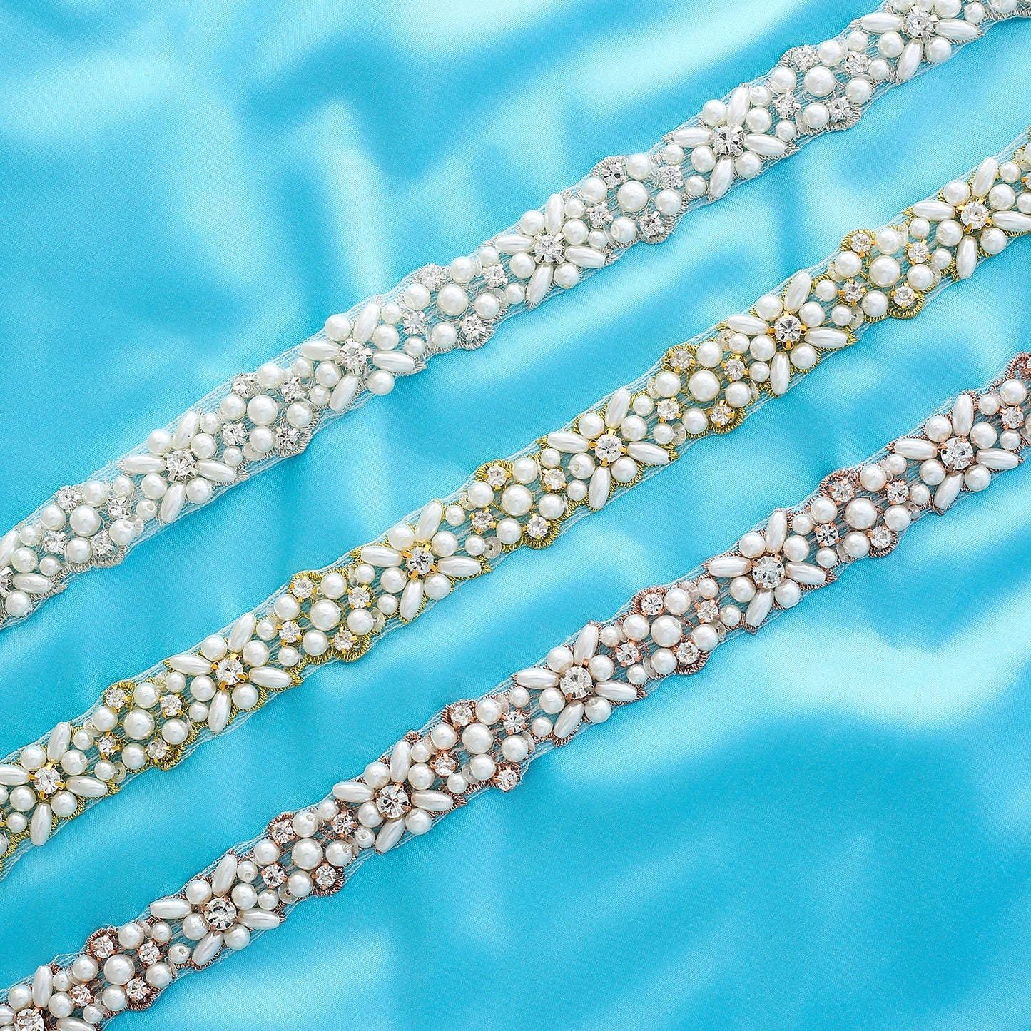NZUK Crystal Bridal Sash Rhinestones Pearls Wedding Belt  Satin Bridal Belt And Sash For Wedding Decoration