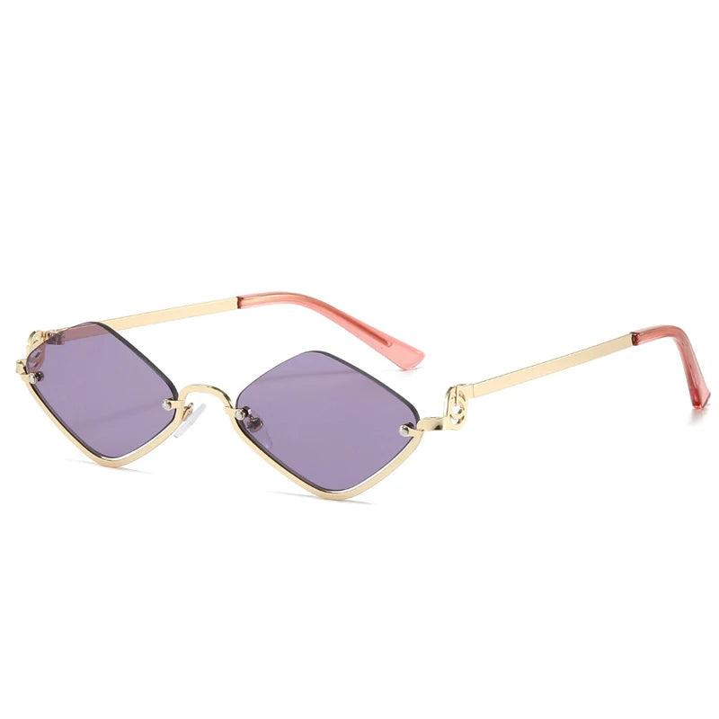 2025 Fashion Small Rhombus Sunglasses Women Luxury Brand Metal Half Frame Sun Glasses Ladies Hipster Sexy Cat Eye Shades Vintage