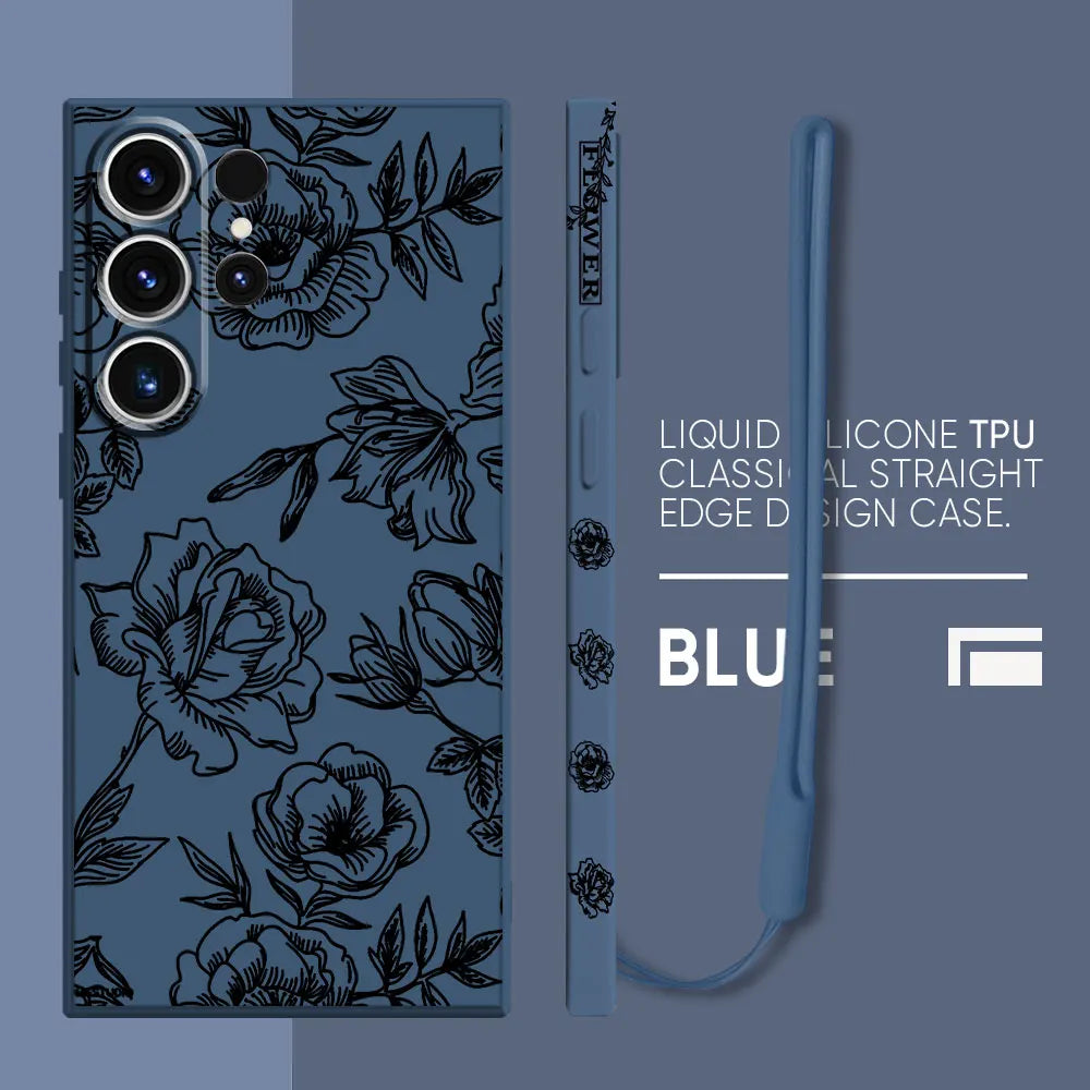 Flower Line Art Phone Case for Samsung Galaxy S22 S21 Plus S24 Ultra S20 FE S23 Ultra 5G S23 5G S22 Soft Silicone Cover