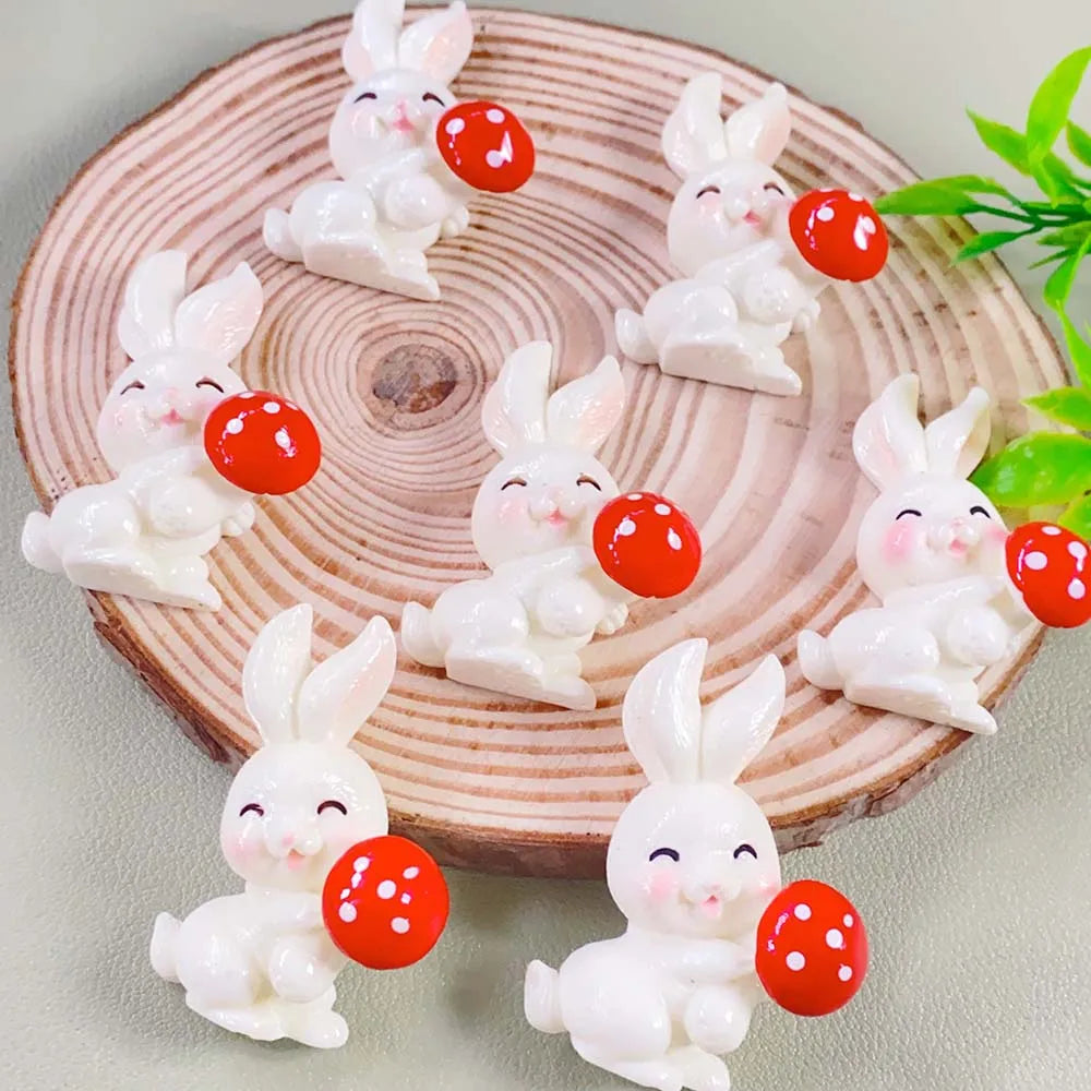 Easter Mini Carrot  White Rabbit Resin Flatback Cabochon Phone Decor Jewelry Making Accessory Cartoon Rabbits Resins