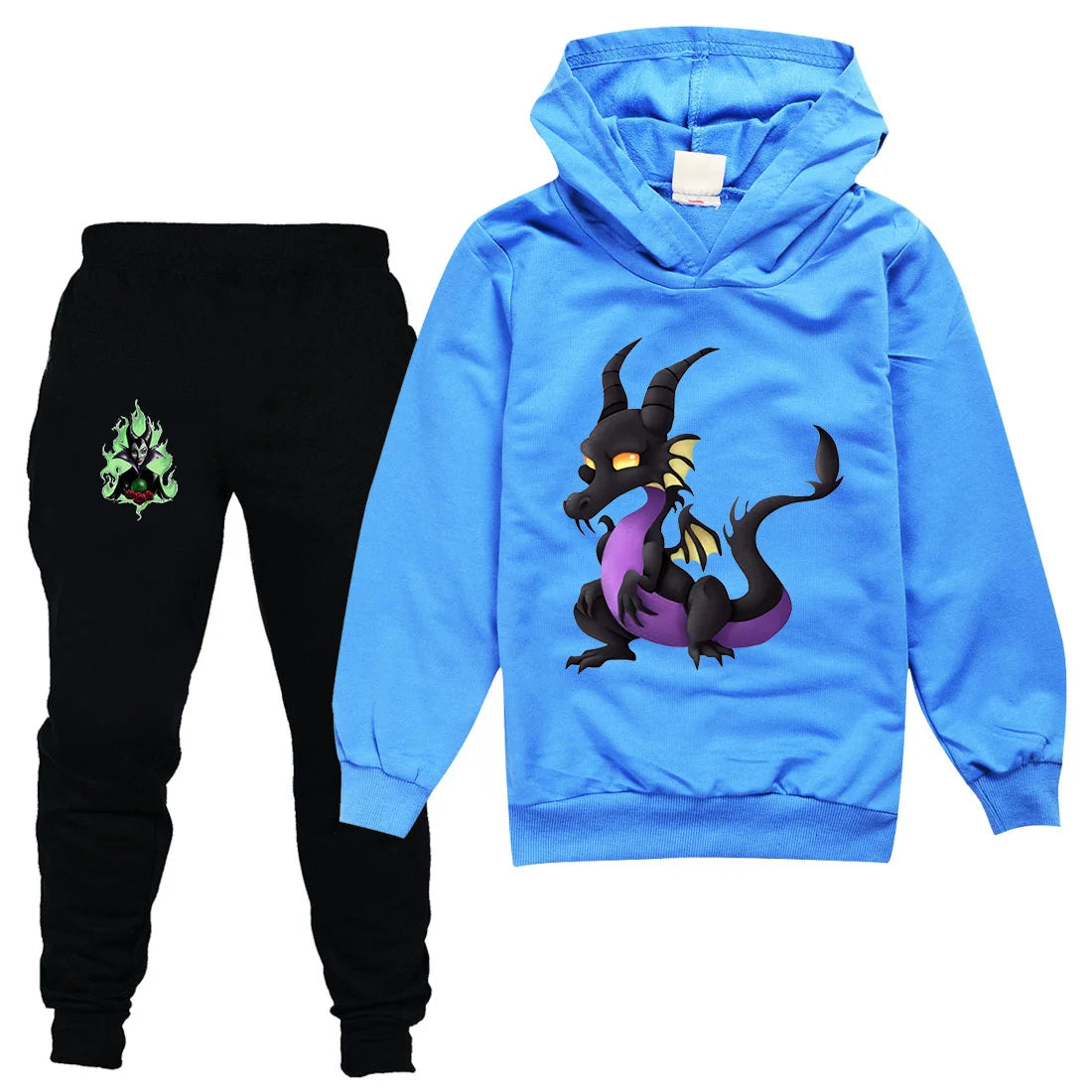Maleficent Kids Sportswear Suits Girls Boys Casual Thin Hoodie Black Pants Teen Chilren Outerwear Clothing Sets