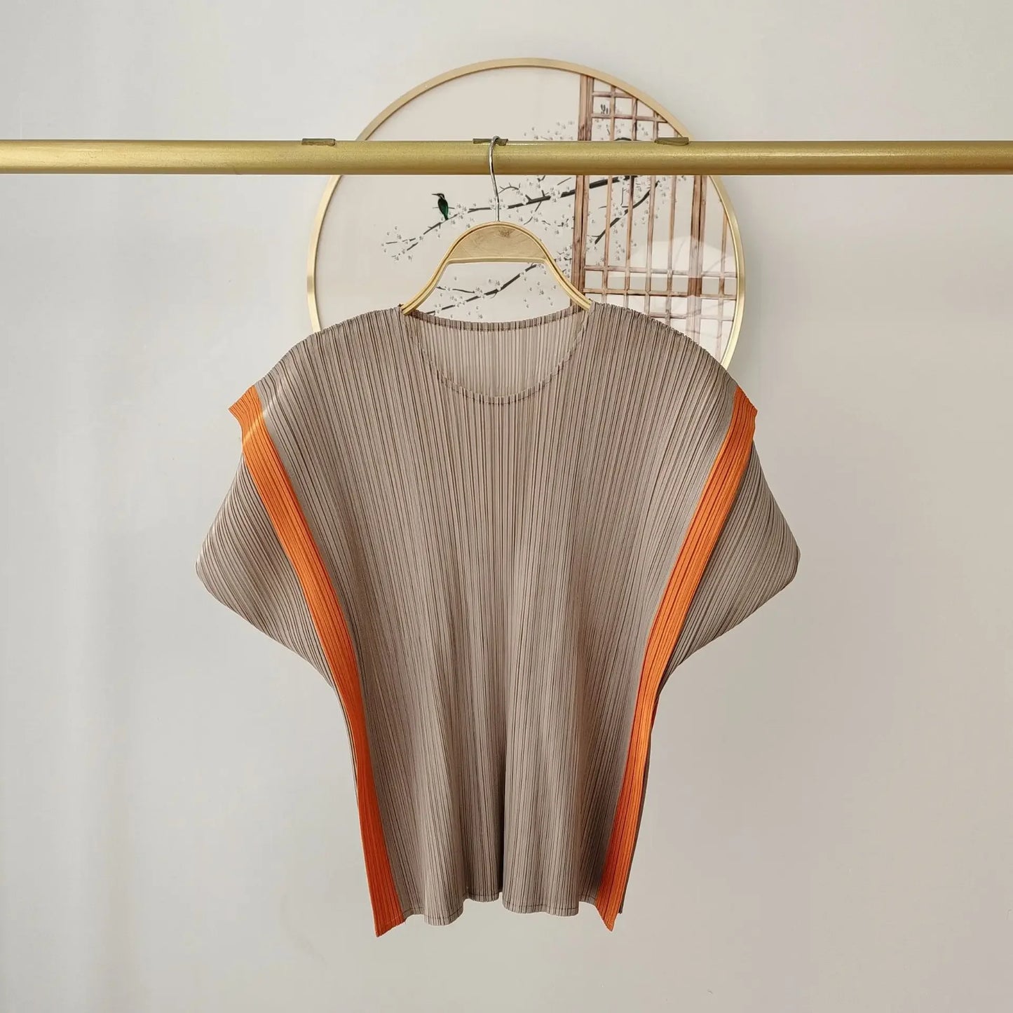 MIA XU Pleats Pants Sets 2025 Summer Miyake High-end Pleats Color Blocking False Two Pieces Fashion Casual T-shirt Pants Set