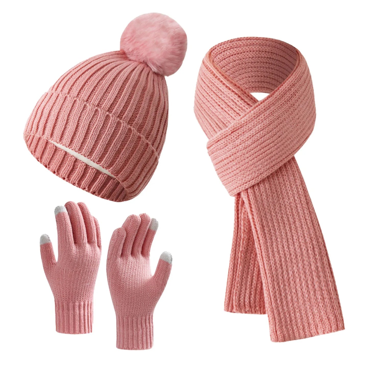 2024 Winter Warm Hats for Women and Man Knitted Wool Piled Thickened Gloves Hat Scarves Three-piece Beanie Practical Scarf