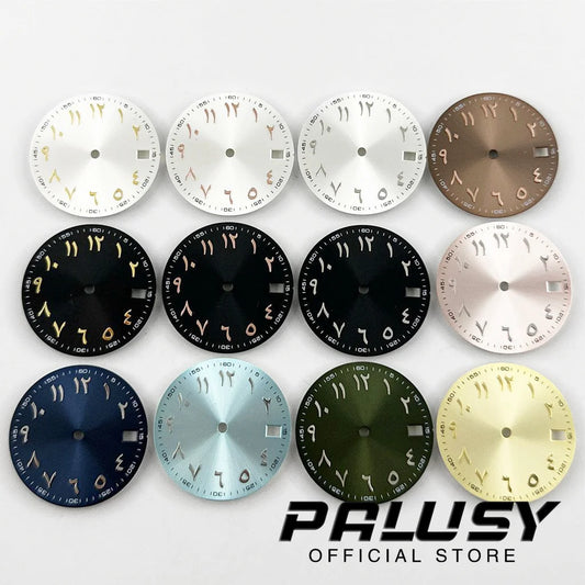 NH35 28.5mm Watch Dial Sun Patterned Surface Arabic Alphabet with Date Watch Faces for NH35 NH36 Movement Replace Accessories