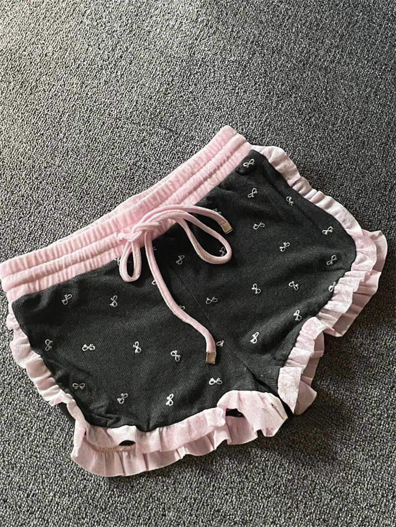 Vintage Suits Women Casual Y2k Long Sleeve T-shirts + Short Pants 2 Piece Sets Outwear Retro Chic