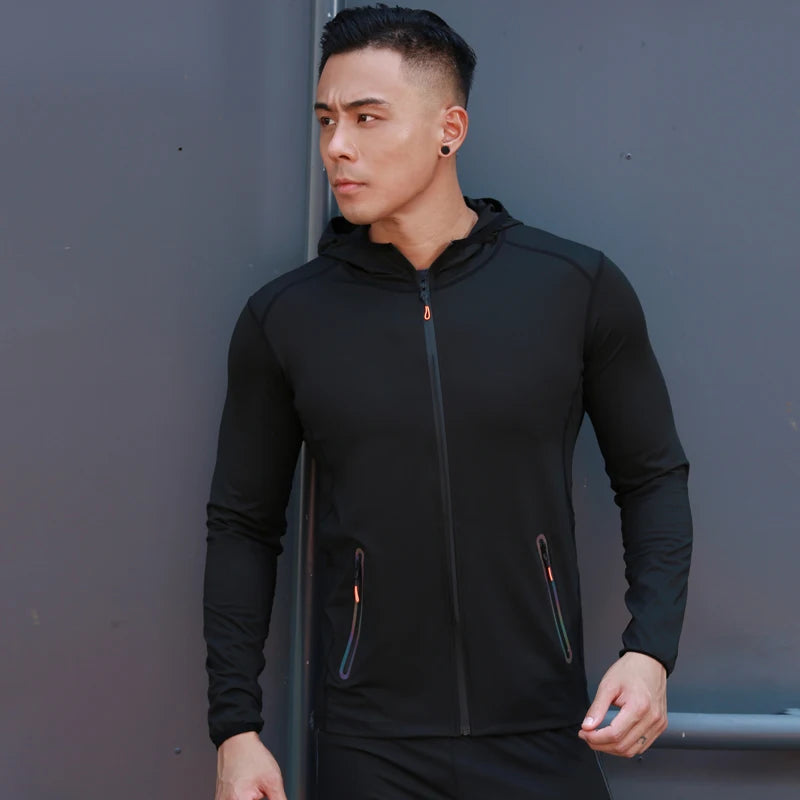 Men Hoodies Jacket Gym Sport Running Training Fitness Bodybuilding Sweatshirt Outdoor Sportswear Male Hooded Jackets Quick Dry