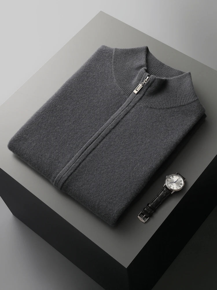 New Men's Zipper Wool Cardigan Waistcoat Autumn Winter Cashmere Sweater Sleeveless Knitwear 100% Merino Wool Vest Tops Clothing