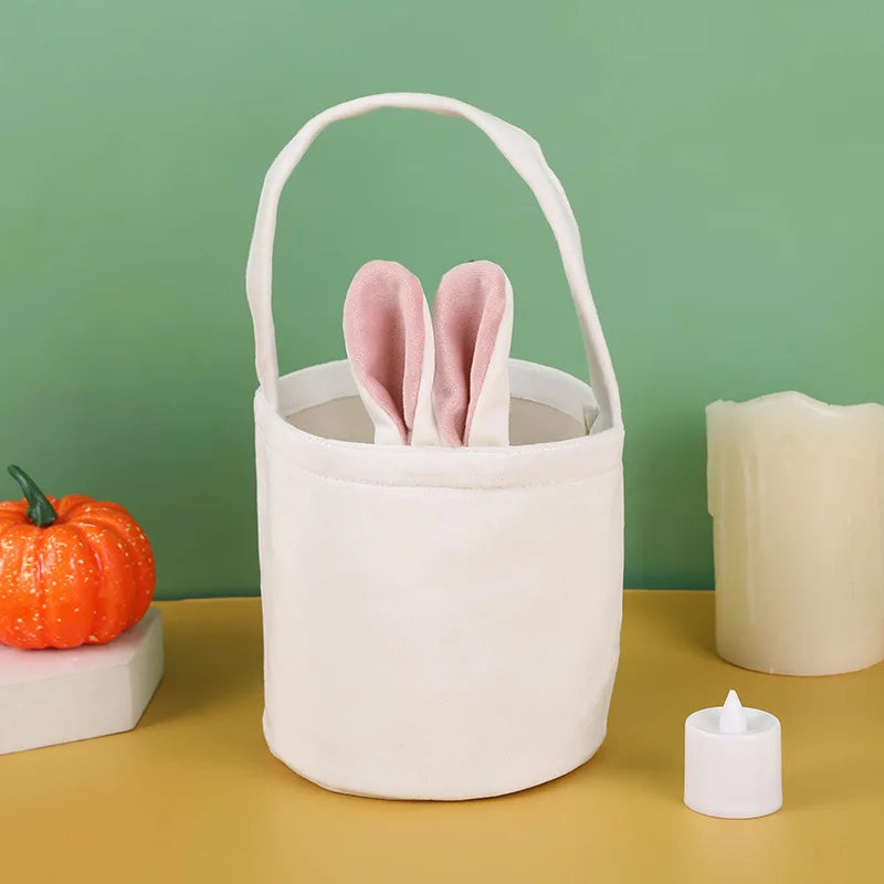 1pc Easter Egg Basket Cartoon Rabbit Ears Handbag Non-woven Fabric Candy Gift Packaging Bag For Easter Party Decoration Supplies