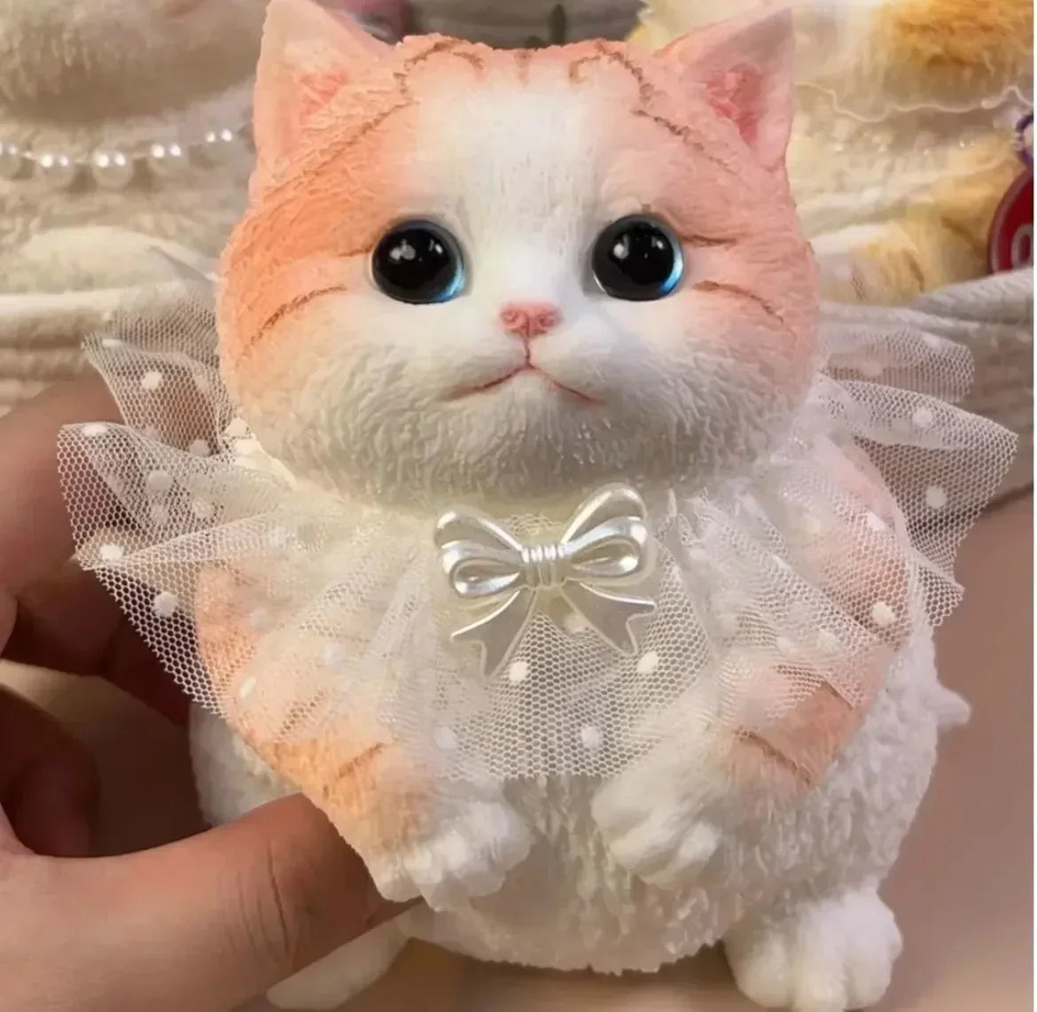 17cm Simulation Silicone Cat Soft Rebound Handmade Toy with Bamboo Basket Bionic Kitten Birthday Gifts Ornament